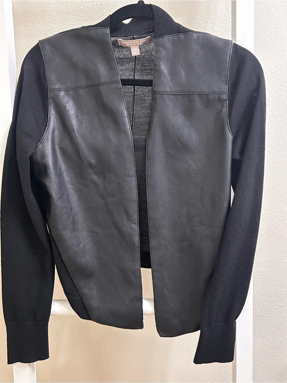 XS Banana Republic Black Mixed-Media leather and sweater